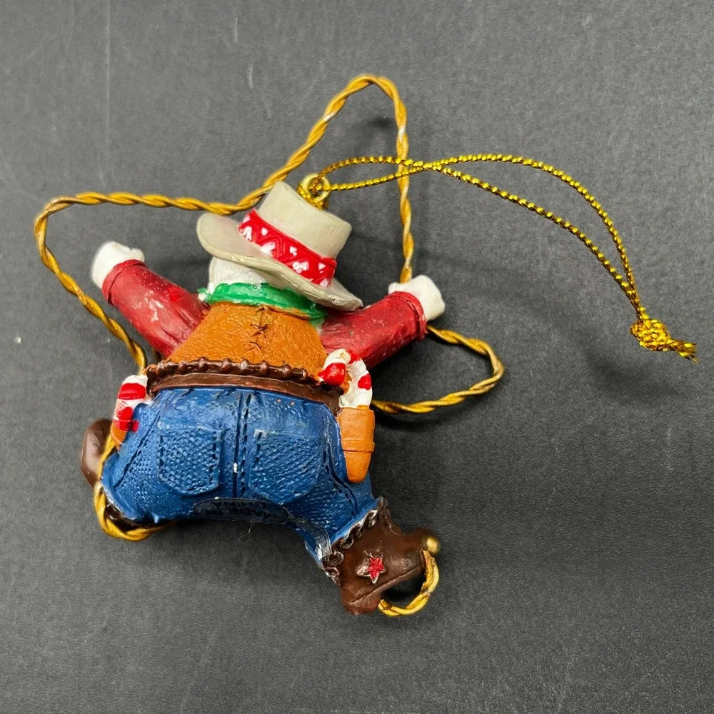 Western Cowboy Snowman Lasso Cactus Couple Resin Christmas Ornaments Set 2